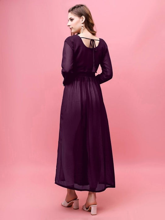 Scoop Neck Long Sleeves Floral Embroidered Straight Kurti