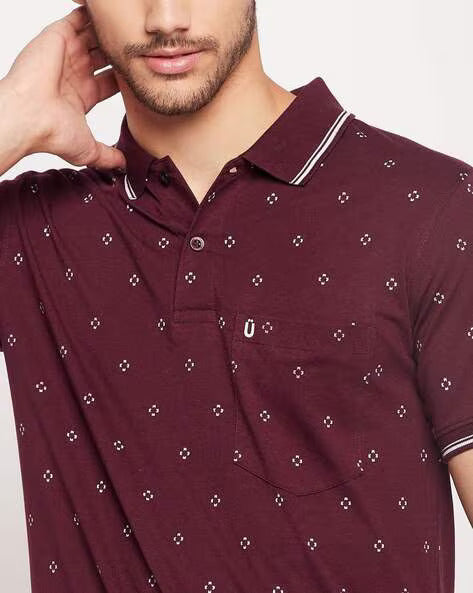 UNIBERRY Men's Cotton Half Sleeves Printed Polo Neck T-shirt