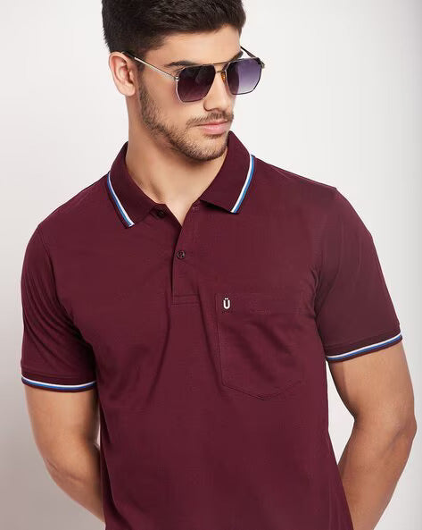 UNIBERRY Men's Cotton Half Sleeves Solid Polo Neck T-shirt