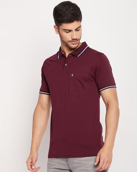 UNIBERRY Men's Cotton Half Sleeves Solid Polo Neck T-shirt