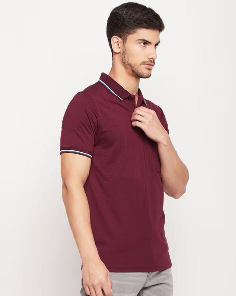 UNIBERRY Men's Cotton Half Sleeves Solid Polo Neck T-shirt