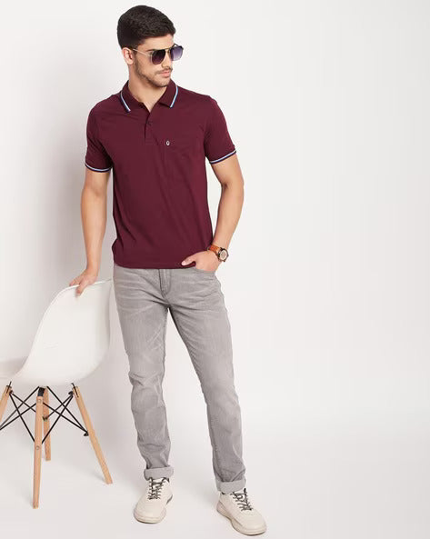 UNIBERRY Men's Cotton Half Sleeves Solid Polo Neck T-shirt