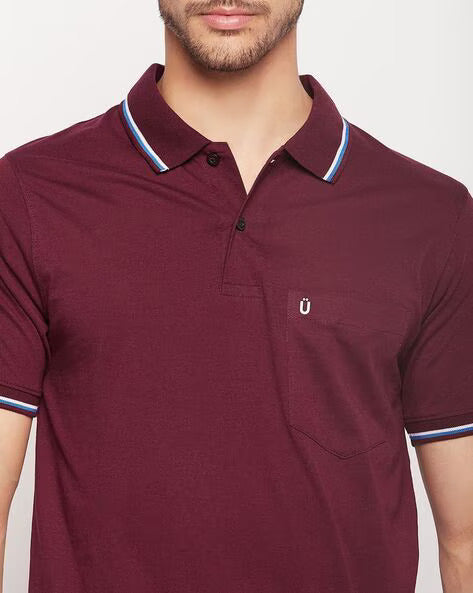 UNIBERRY Men's Cotton Half Sleeves Solid Polo Neck T-shirt