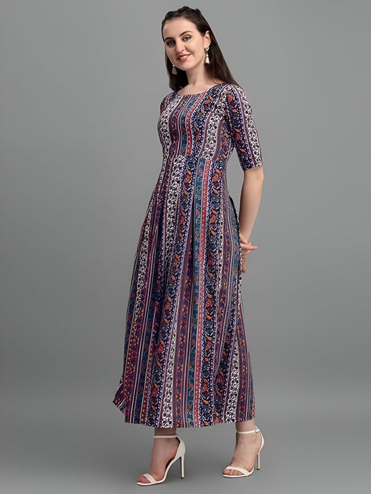 "Boho Chic Multi-Color Fit & Flare Maxi Dress for Women"