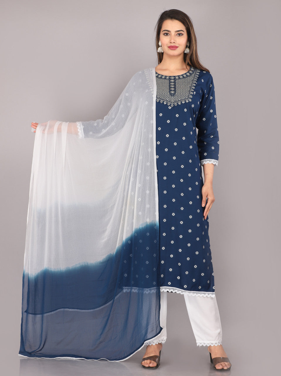 RAYON NECK EMROIDERY 3 PC SUIT FOR WOMAN FASHION
