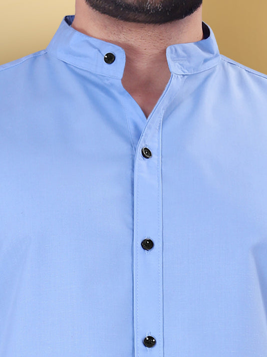 Men Slim Fit Solid Mandarin Collar Casual Shirt