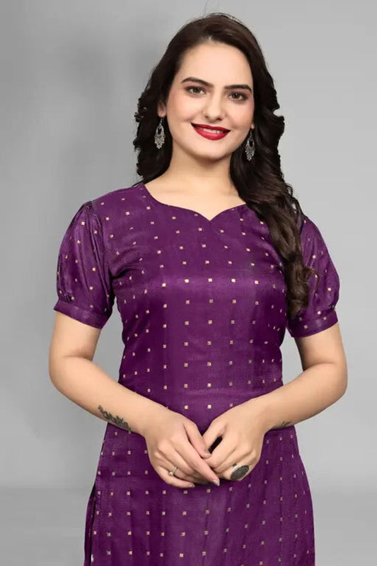 Women Polka Print Satin Straight Kurta (Purple)