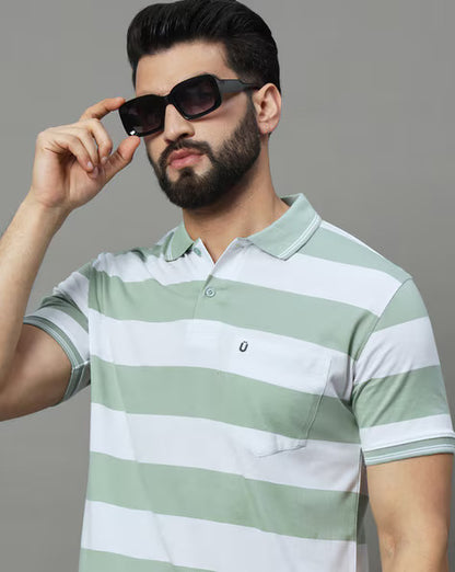 UNIBERRY Men's Polo Collar Striper T Shirt