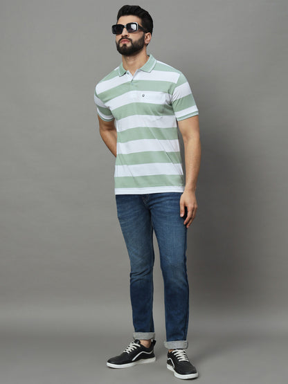 UNIBERRY Men's Polo Collar Striper T Shirt